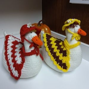 Set Of Two Hand Made Crochet Mother Duck